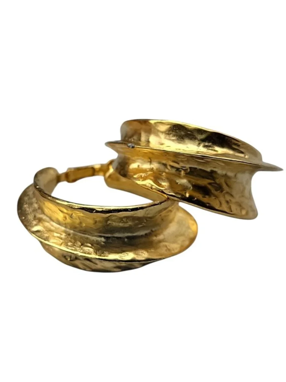 Kenneth Jay Lane Sculptured Brushed Gold Plated Hoop Clip-on Earrings KJL VTG - Picture 10 of 16